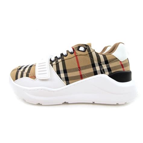 check detail leather trainers burberry|Check and Leather Sneakers in Archive beige .